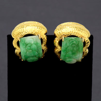 Estate David Webb 18k Gold and Jade Clip-on Earrings