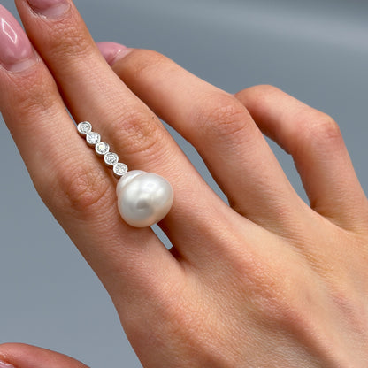 Large South Sea Baroque Pearl & 14k White Gold Diamond Pendant