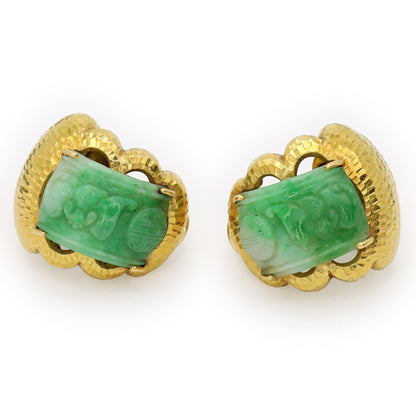 Estate David Webb 18k Gold and Jade Clip-on Earrings