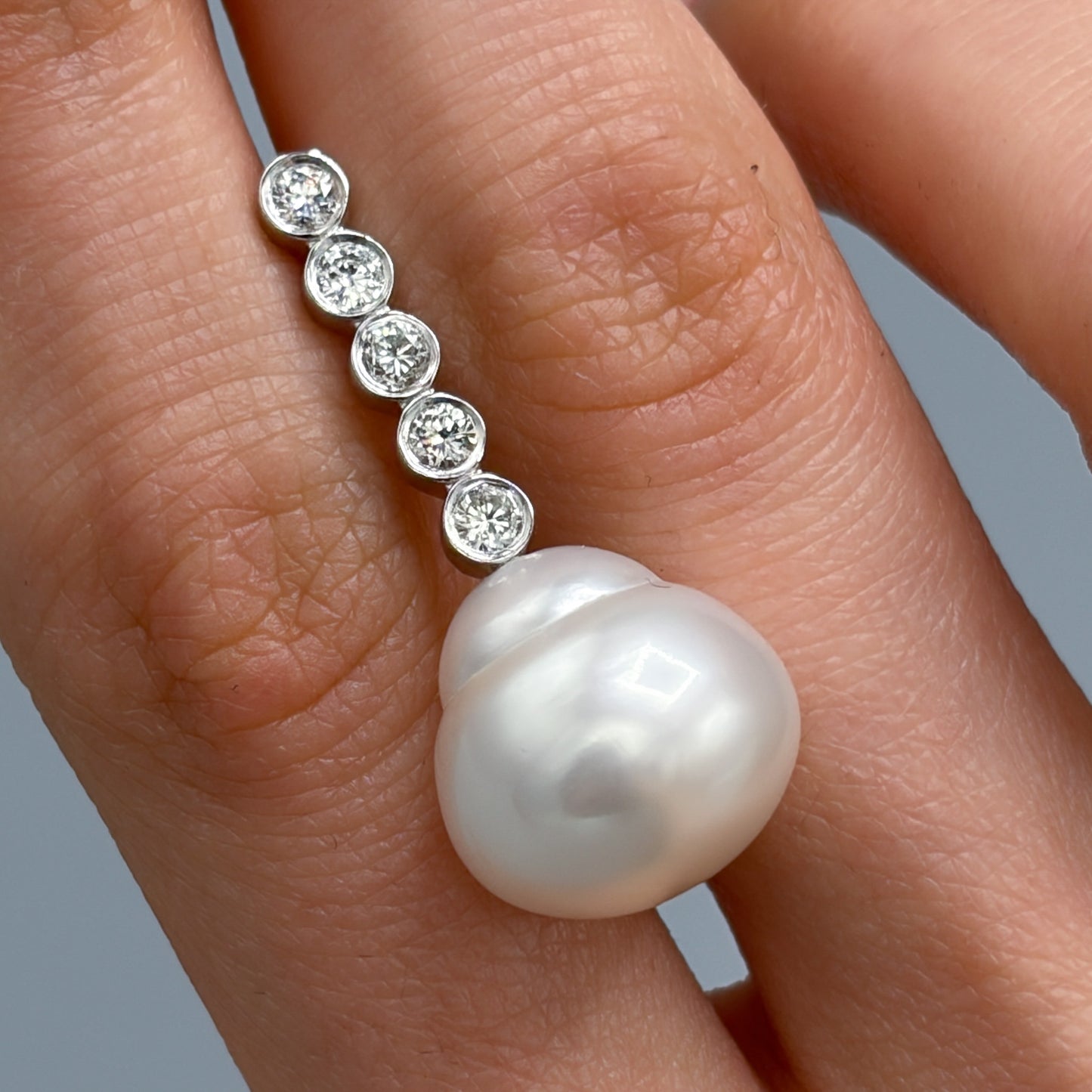 Large South Sea Baroque Pearl & 14k White Gold Diamond Pendant