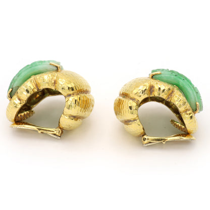 Estate David Webb 18k Gold and Jade Clip-on Earrings
