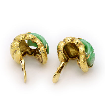 Estate David Webb 18k Gold and Jade Clip-on Earrings