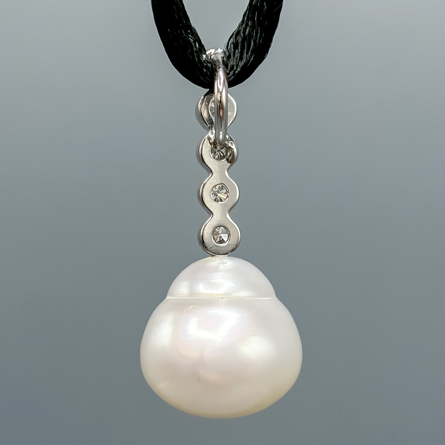 Large South Sea Baroque Pearl & 14k White Gold Diamond Pendant