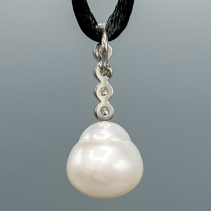 Large South Sea Baroque Pearl & 14k White Gold Diamond Pendant