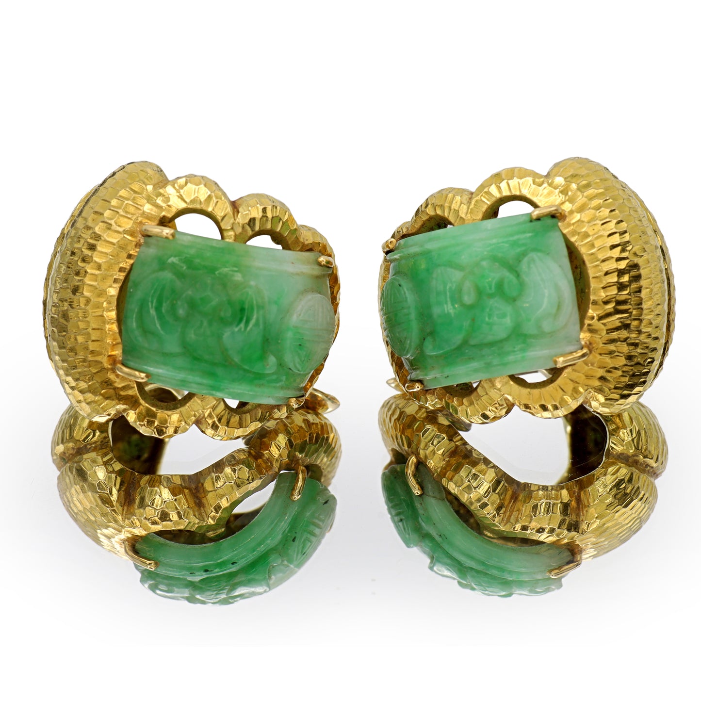 Estate David Webb 18k Gold and Jade Clip-on Earrings