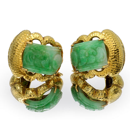 Estate David Webb 18k Gold and Jade Clip-on Earrings