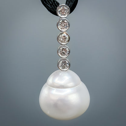 Large South Sea Baroque Pearl & 14k White Gold Diamond Pendant