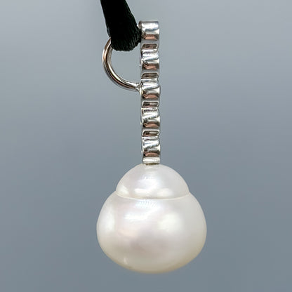 Large South Sea Baroque Pearl & 14k White Gold Diamond Pendant