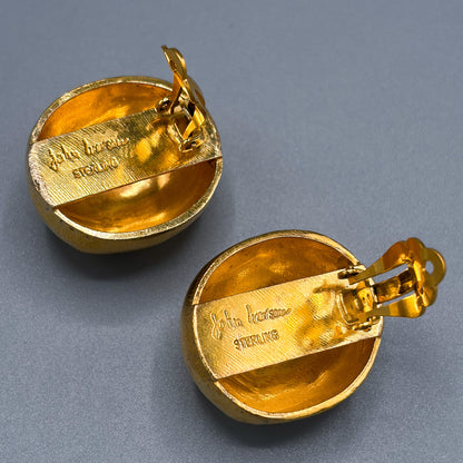 Estate Sterling Vermeil Brushed Pebble Clip- On Earrings by John Iversen