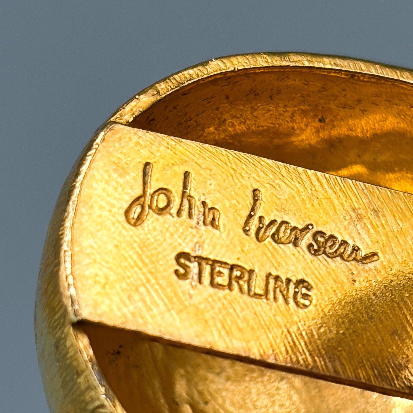 Estate Sterling Vermeil Brushed Pebble Clip- On Earrings by John Iversen