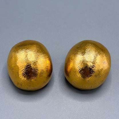 Estate Sterling Vermeil Brushed Pebble Clip- On Earrings by John Iversen
