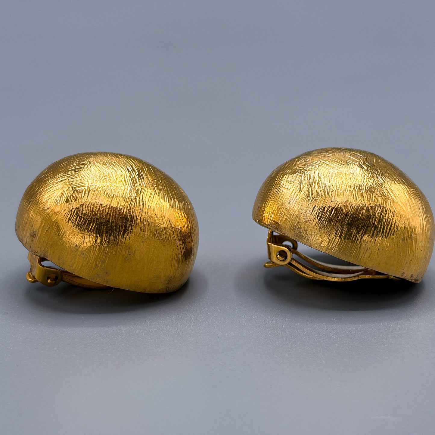 Estate Sterling Vermeil Brushed Pebble Clip- On Earrings by John Iversen