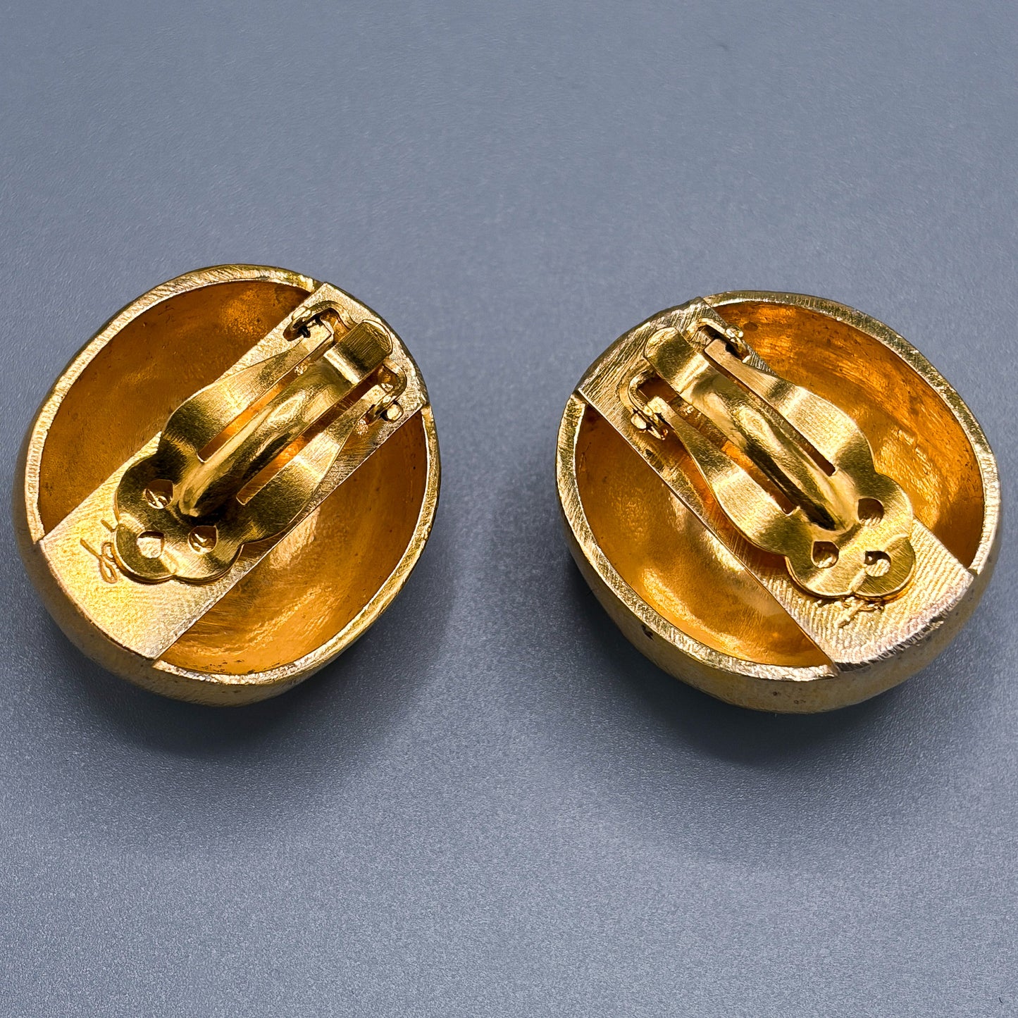 Estate Sterling Vermeil Brushed Pebble Clip- On Earrings by John Iversen