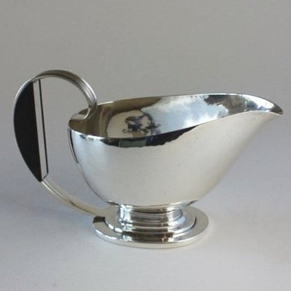 Estate Georg Jensen Sterling Silver Art Deco Sauce Boat with Ebony Handle by Gustav Pedersen No. 766