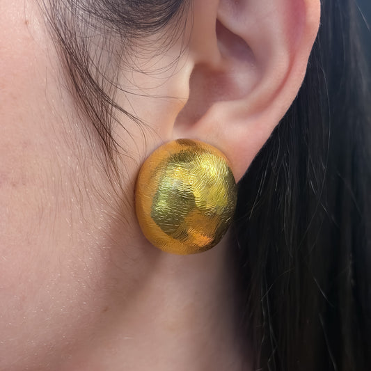 Estate Sterling Vermeil Brushed Pebble Clip- On Earrings by John Iversen