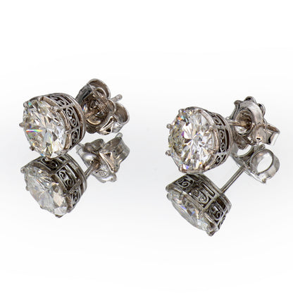 Estate 18k White Gold Old Mine Diamond Earrings with Filigree Bezel
