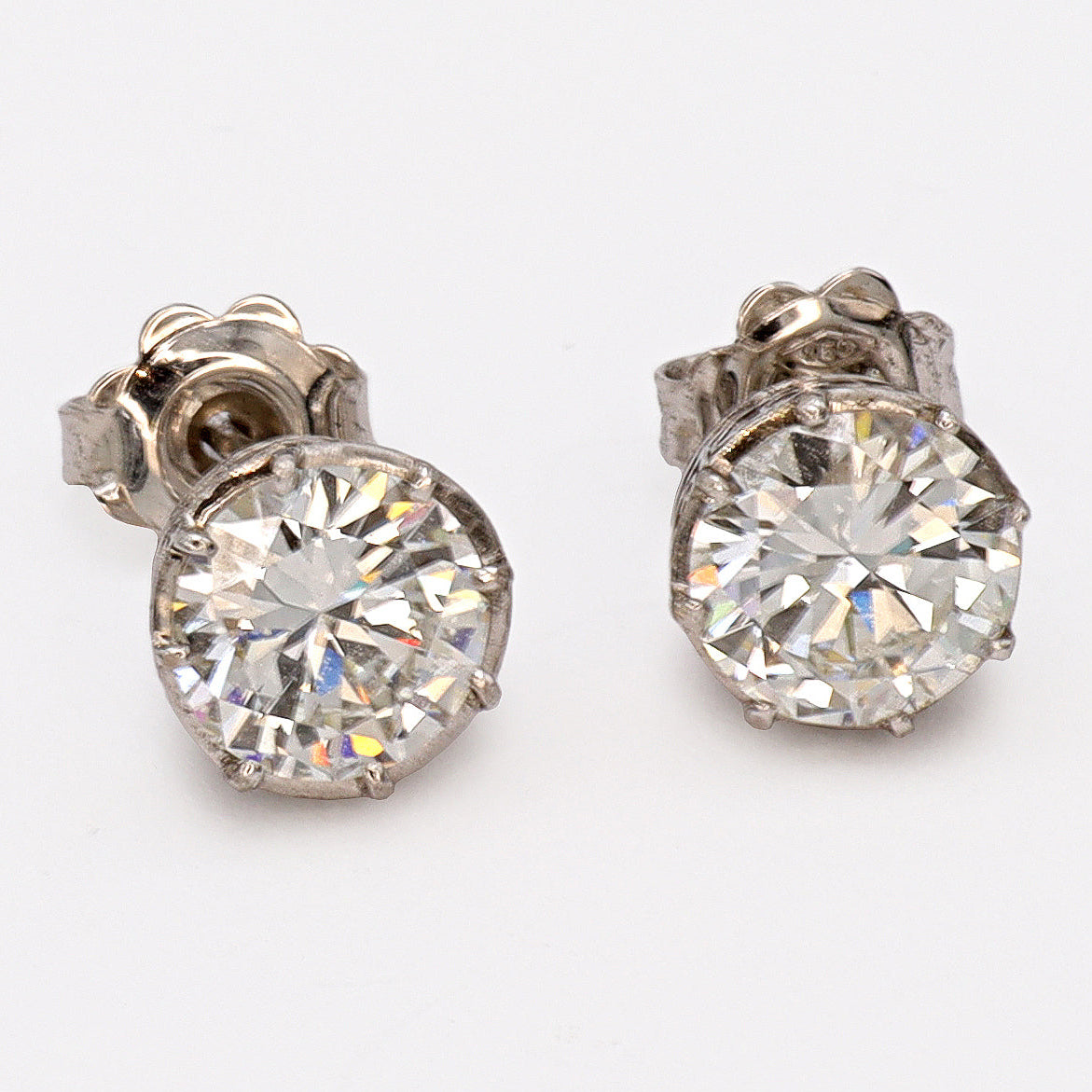 Estate 18k White Gold Old Mine Diamond Earrings with Filigree Bezel
