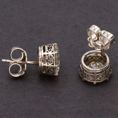 Estate 18k White Gold Old Mine Diamond Earrings with Filigree Bezel