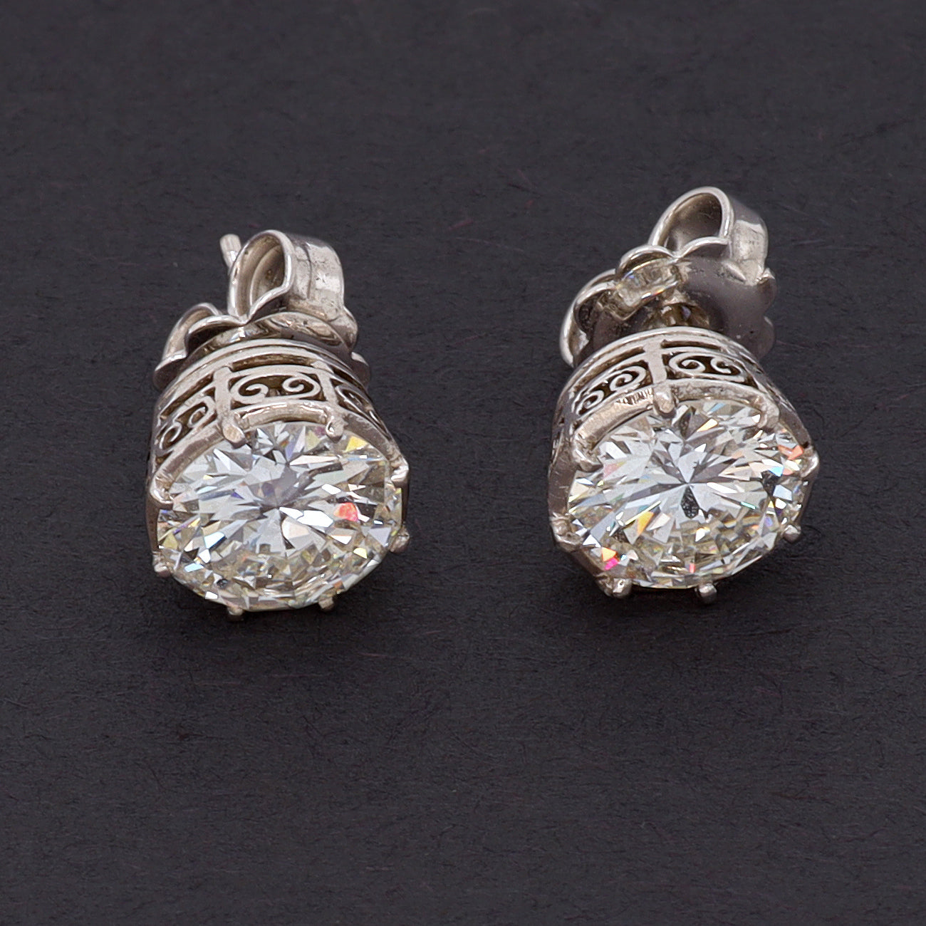 Estate 18k White Gold Old Mine Diamond Earrings with Filigree Bezel
