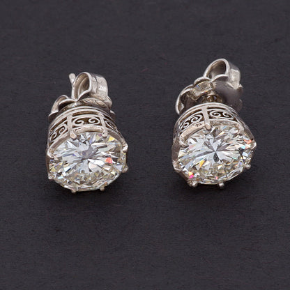 Estate 18k White Gold Old Mine Diamond Earrings with Filigree Bezel