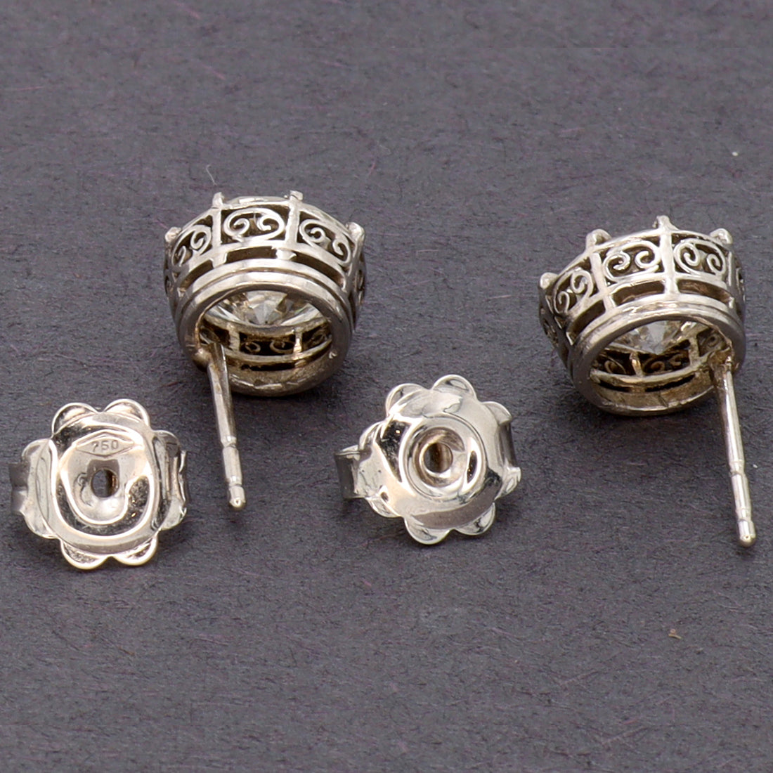 Estate 18k White Gold Old Mine Diamond Earrings with Filigree Bezel