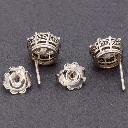 Estate 18k White Gold Old Mine Diamond Earrings with Filigree Bezel