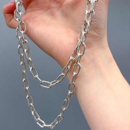Estate Long Sterling Silver Long Link Chain Necklace