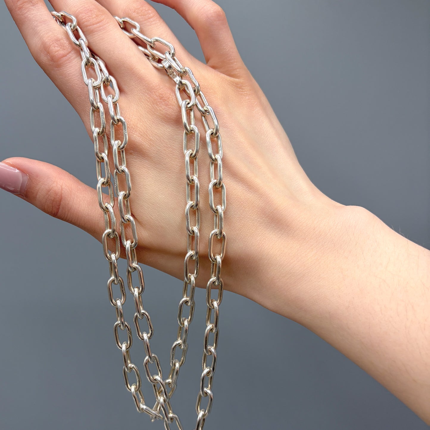Estate Long Sterling Silver Long Link Chain Necklace