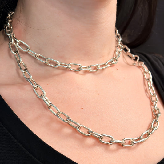 Estate Long Sterling Silver Long Link Chain Necklace