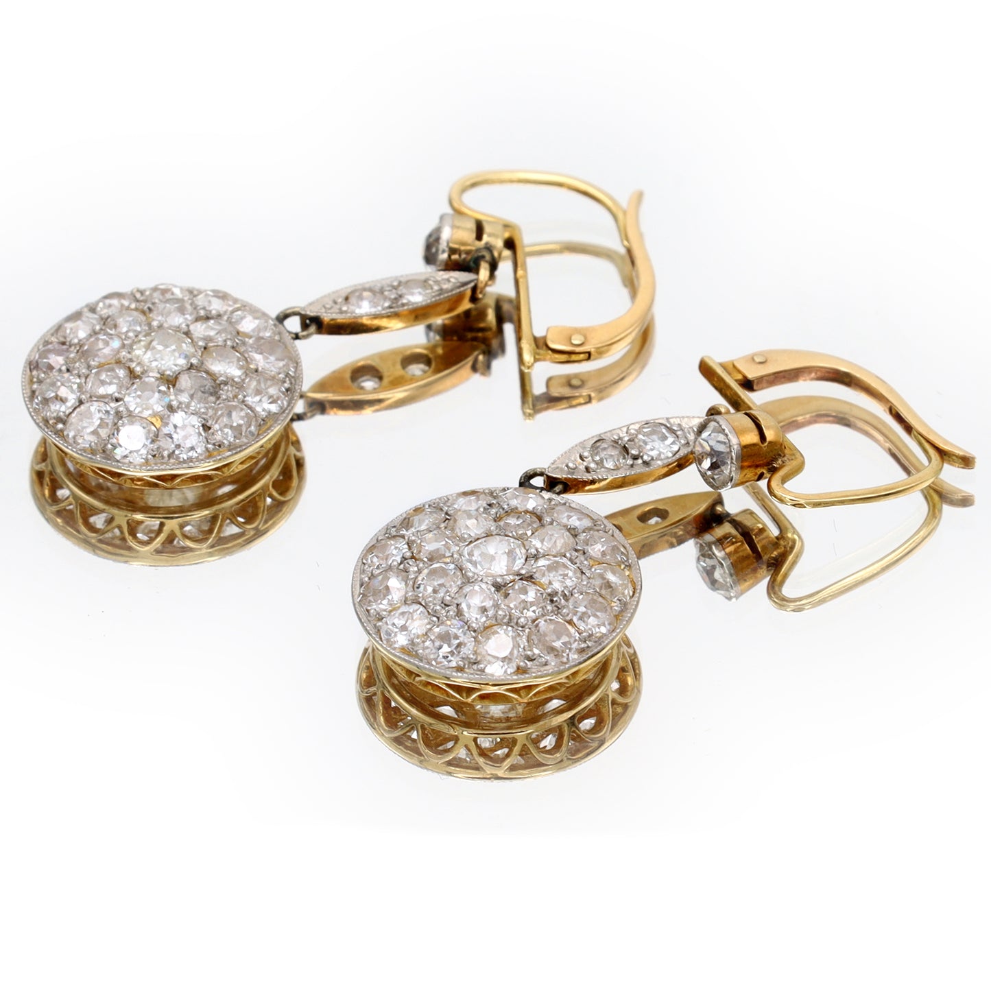 Estate Edwardian Platinum Over 18KT Yellow Gold and Old Mine Diamond Earrings