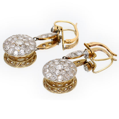 Estate Edwardian Platinum Over 18KT Yellow Gold and Old Mine Diamond Earrings