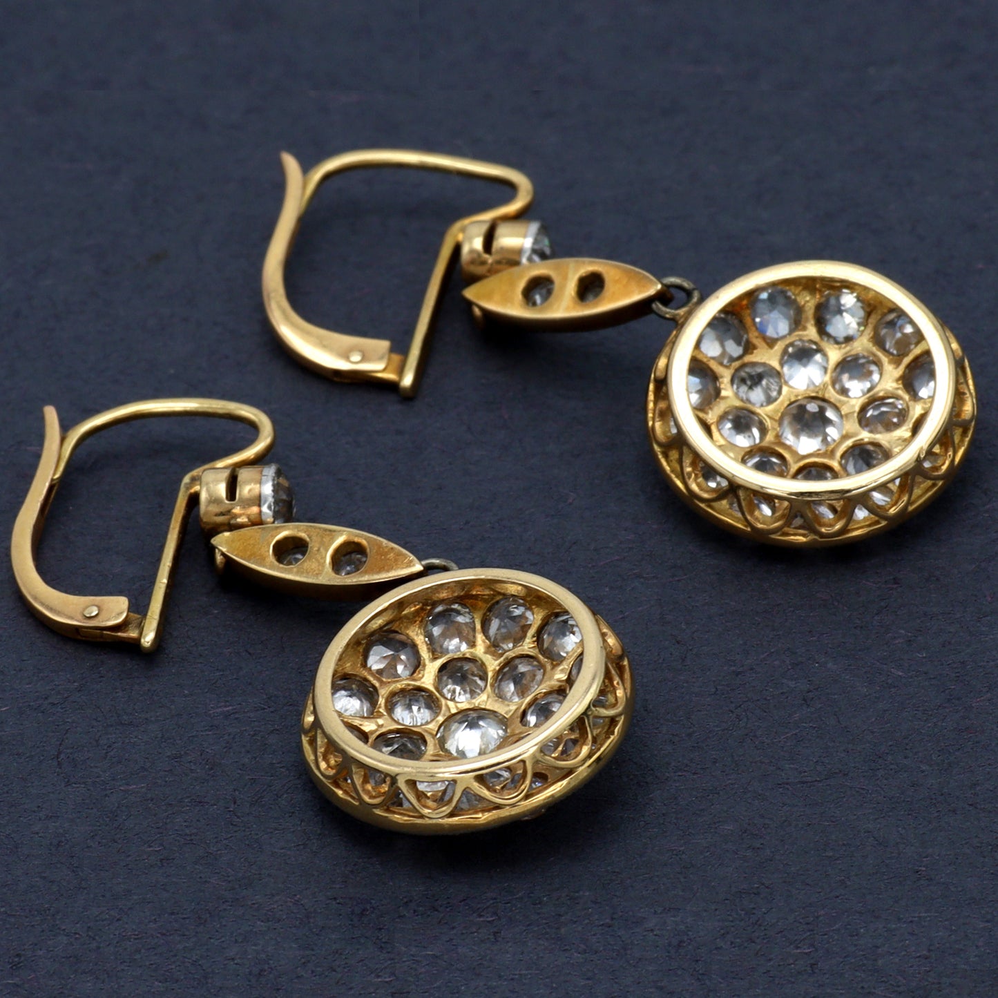Estate Edwardian Platinum Over 18KT Yellow Gold and Old Mine Diamond Earrings