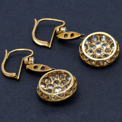 Estate Edwardian Platinum Over 18KT Yellow Gold and Old Mine Diamond Earrings