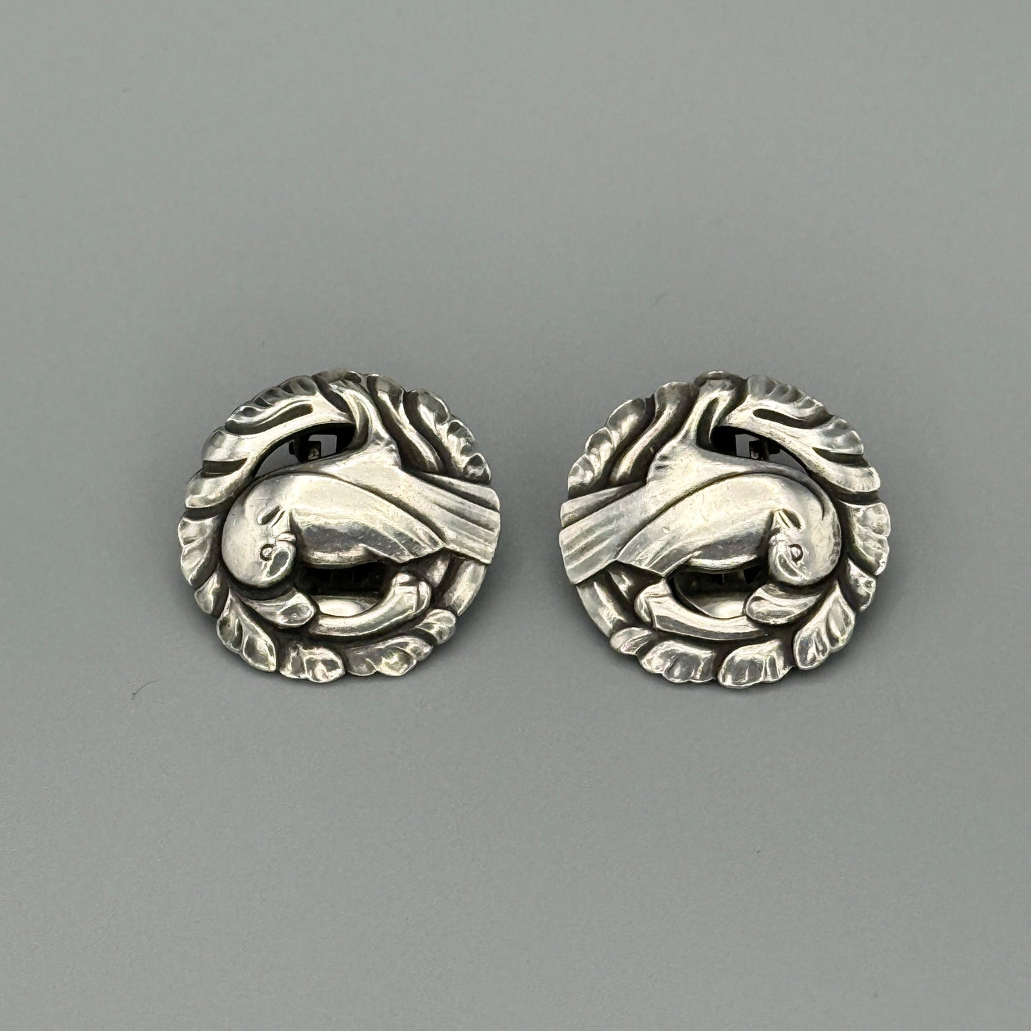Estate Georg Jensen Sterling Silver "Bird" Earrings by Kristian Møhl-Hansen No. 66