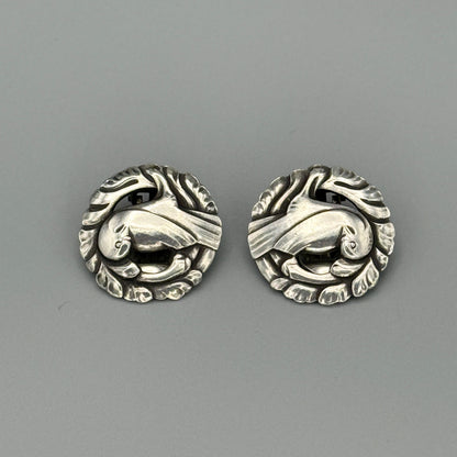 Estate Georg Jensen Sterling Silver "Bird" Earrings by Kristian Møhl-Hansen No. 66