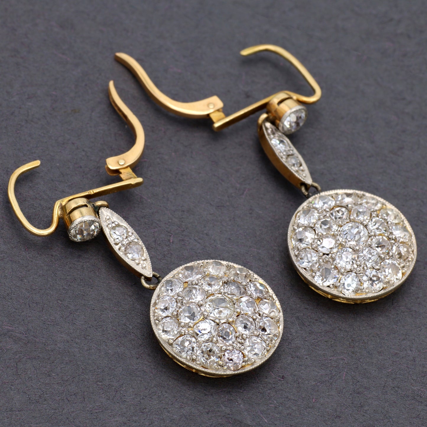 Estate Edwardian Platinum Over 18KT Yellow Gold and Old Mine Diamond Earrings