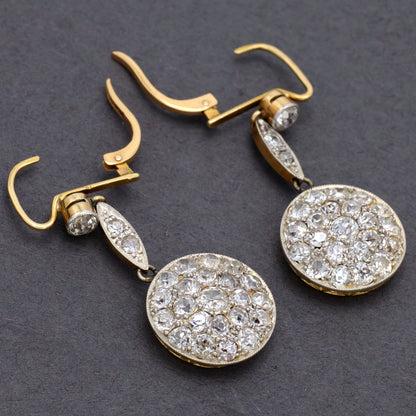 Estate Edwardian Platinum Over 18KT Yellow Gold and Old Mine Diamond Earrings