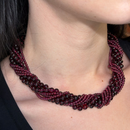 Estate Tiffany & Co. Multi Strand Garnet Necklace with 18KT Gold Clasp