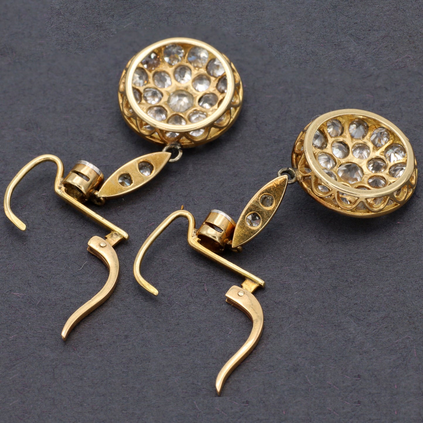 Estate Edwardian Platinum Over 18KT Yellow Gold and Old Mine Diamond Earrings