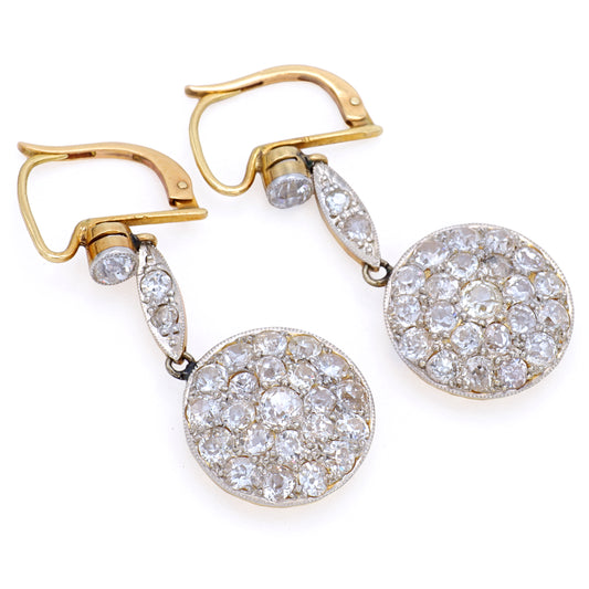 Estate Edwardian Platinum Over 18KT Yellow Gold and Old Mine Diamond Earrings