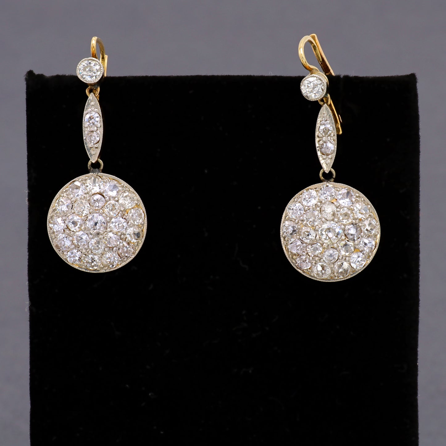 Estate Edwardian Platinum Over 18KT Yellow Gold and Old Mine Diamond Earrings