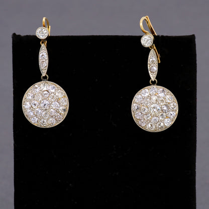 Estate Edwardian Platinum Over 18KT Yellow Gold and Old Mine Diamond Earrings