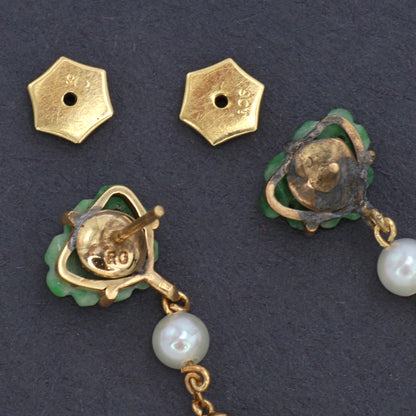 Estate Edwardian Carved Jadeite Earrings with Pearls