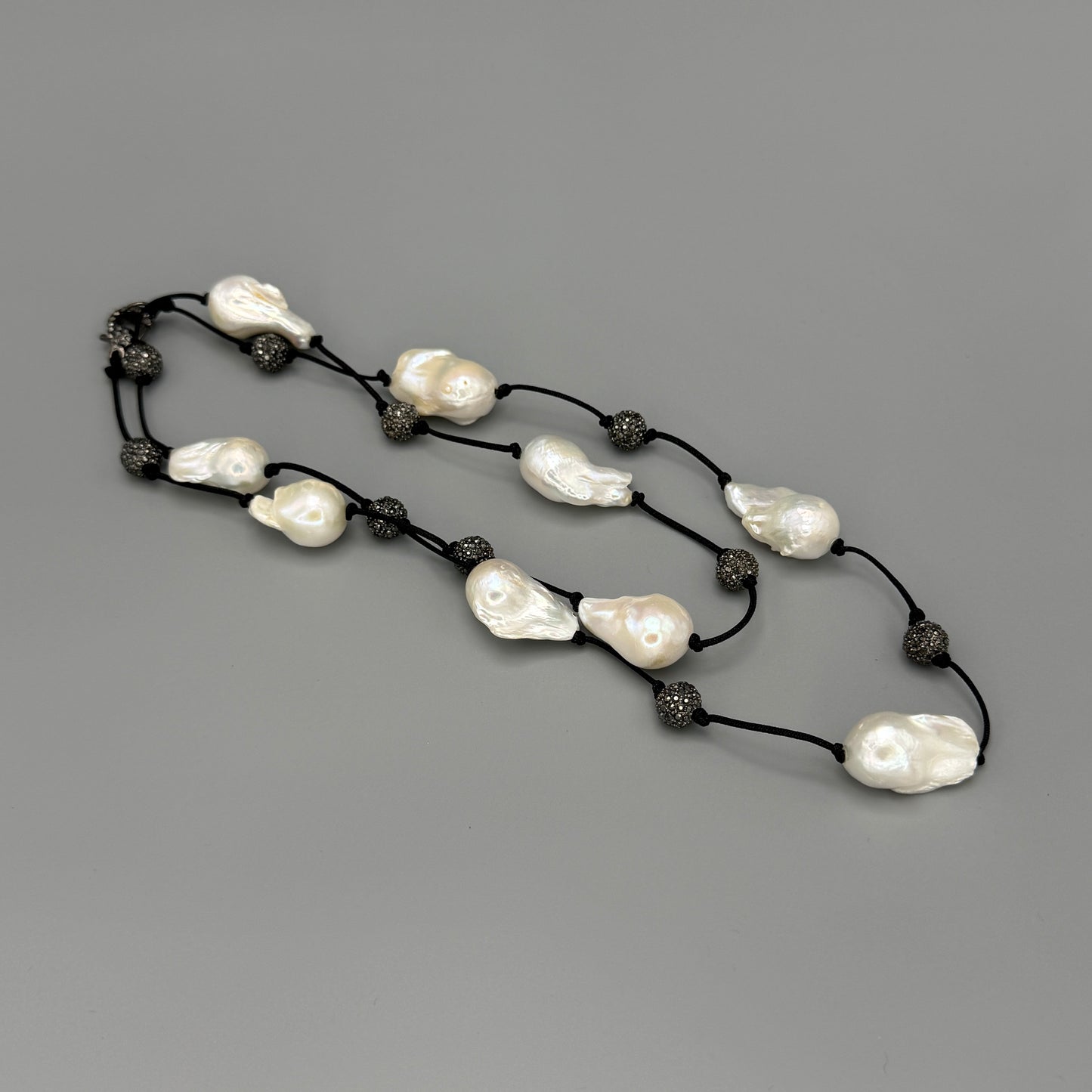Estate Baroque Pearl Necklace on Black Silk Cord
