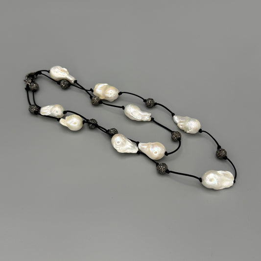 Estate Baroque Pearl Necklace on Black Silk Cord