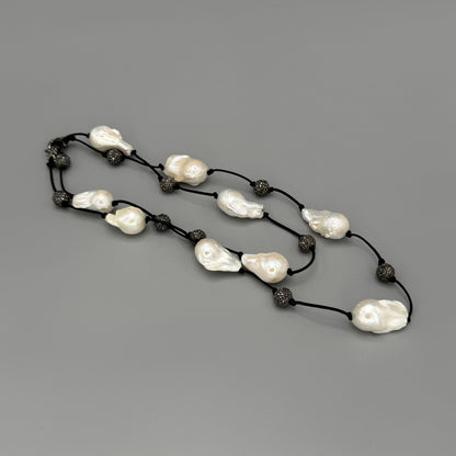 Estate Baroque Pearl Necklace on Black Silk Cord