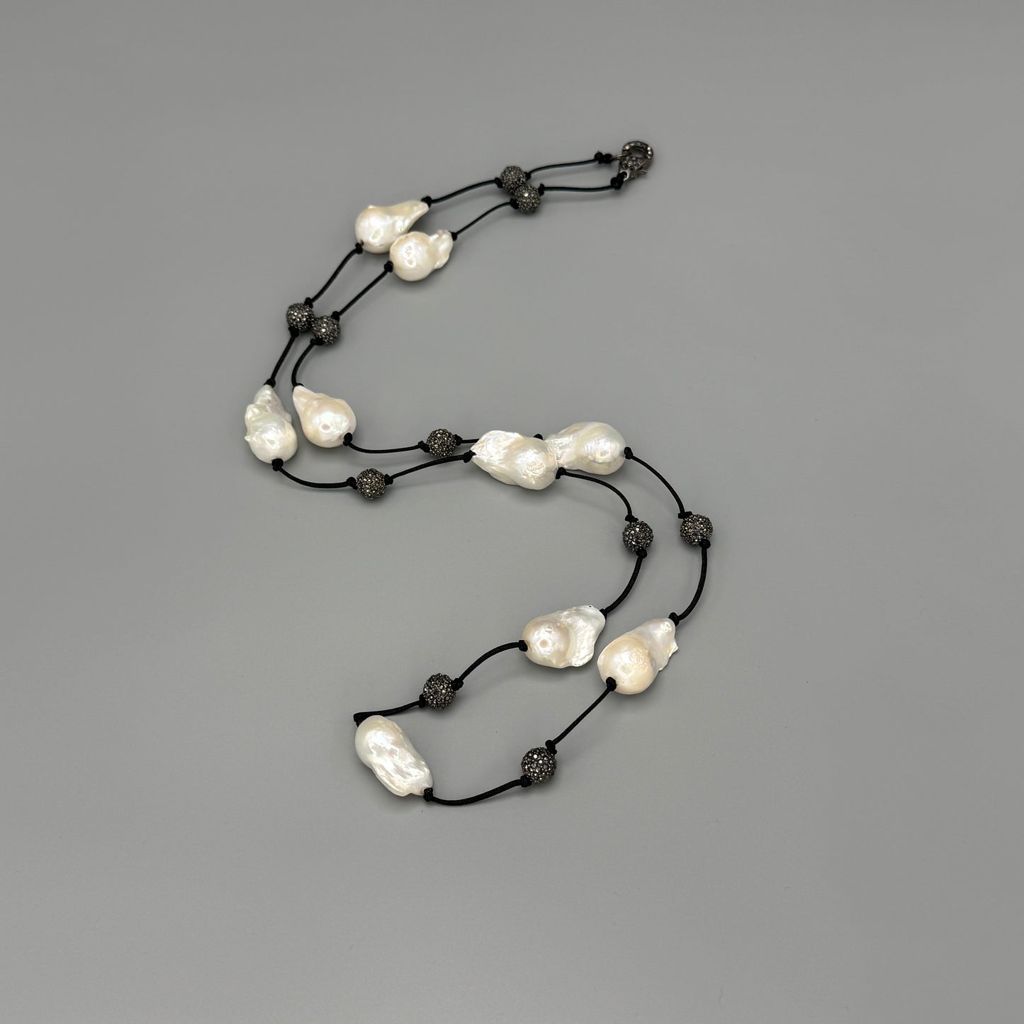 Estate Baroque Pearl Necklace on Black Silk Cord