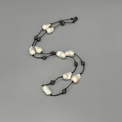 Estate Baroque Pearl Necklace on Black Silk Cord