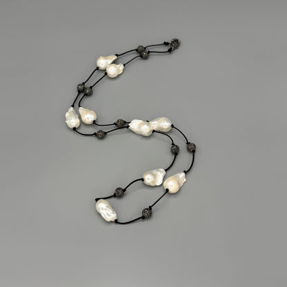Estate Baroque Pearl Necklace on Black Silk Cord