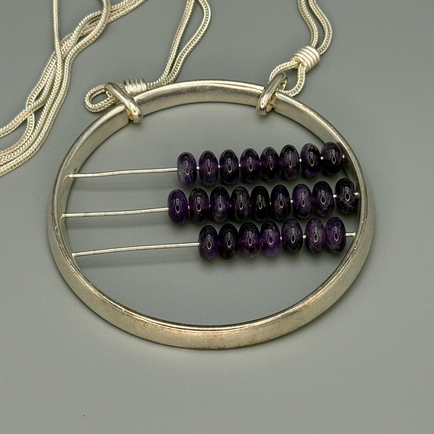 Estate Jean Paul Gaultier Sterling Silver and Amethyst Abacus Medallion Necklace